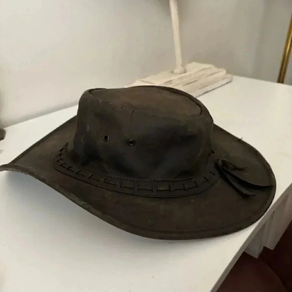Vintage 100% leather western ranch boho cowboy hat - Picture 3 of 7